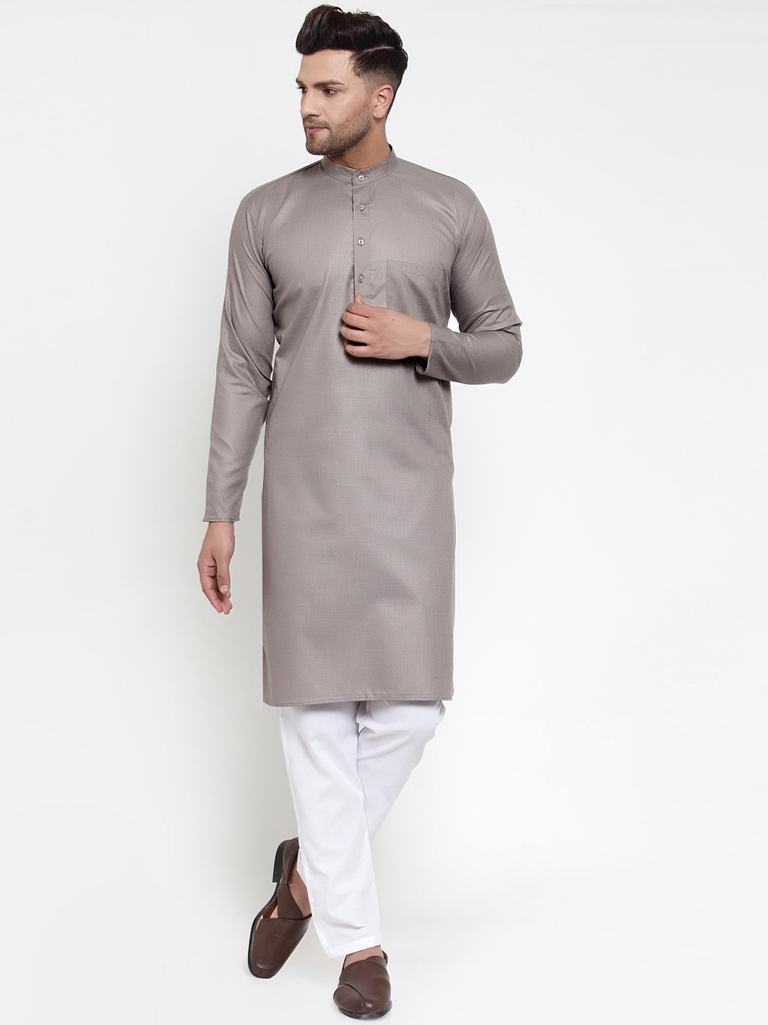 

Jompers Regular Pure Cotton Kurta with Churidar, Grey