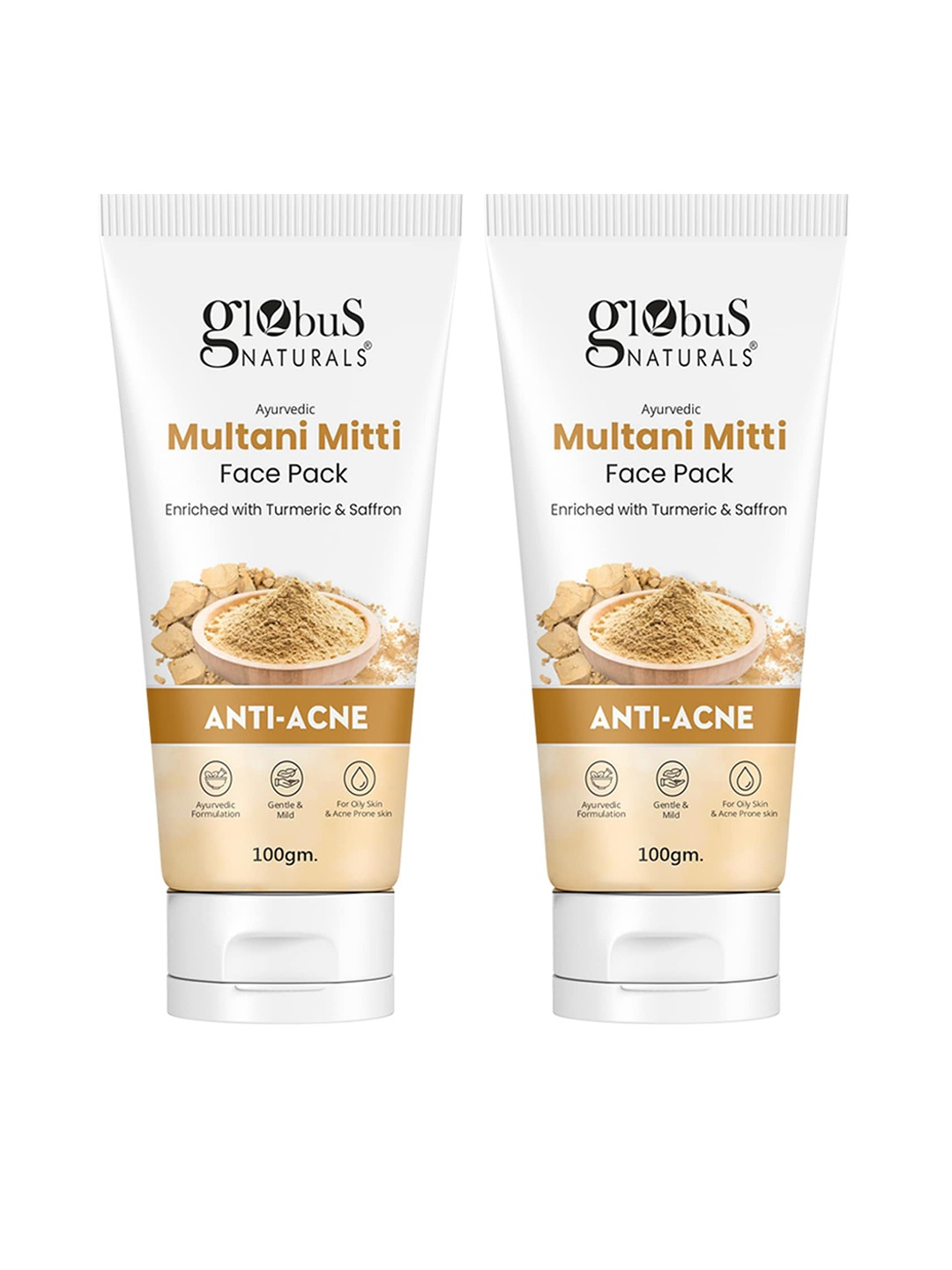 

Globus naturals Set Of 2 Anti Acne Multani Mitti Face Pack - 100g Each, White