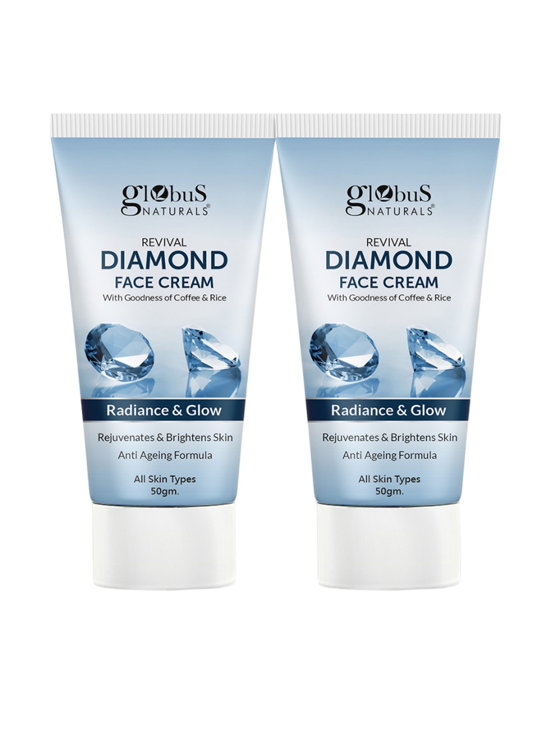 

Globus naturals Set of 2 Revival Diamond Face Cream with Coffee & Rice - 50 g each, Blue