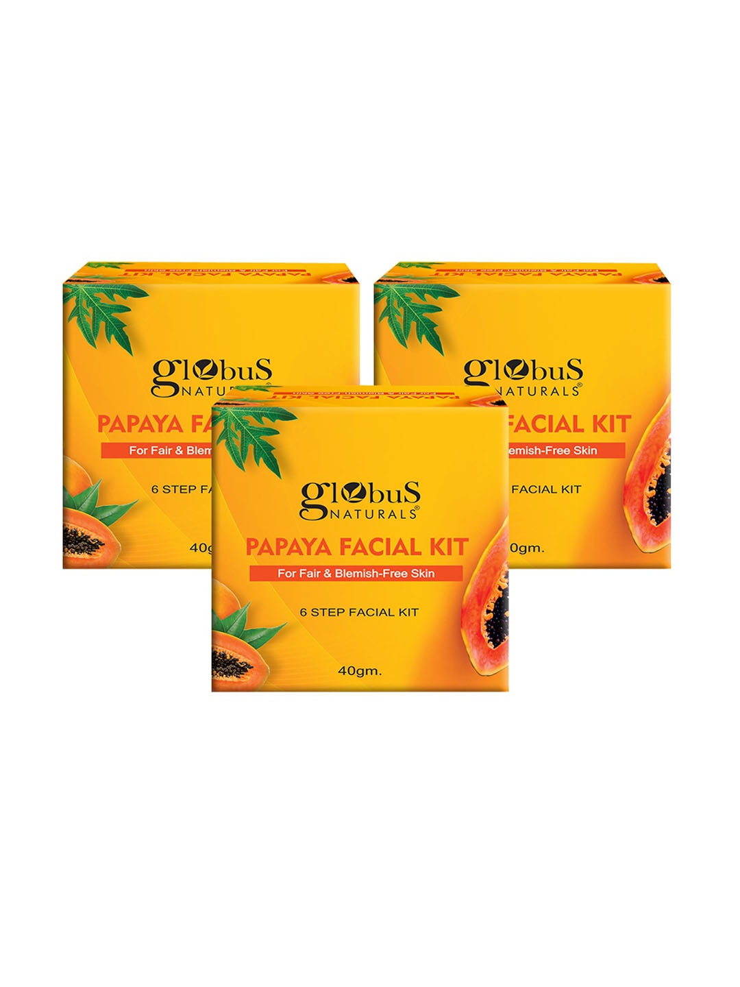 

Globus naturals Set Of 3 Anti-Tanning Papaya Facial Kit With 6 Easy Steps-40gm Each, White