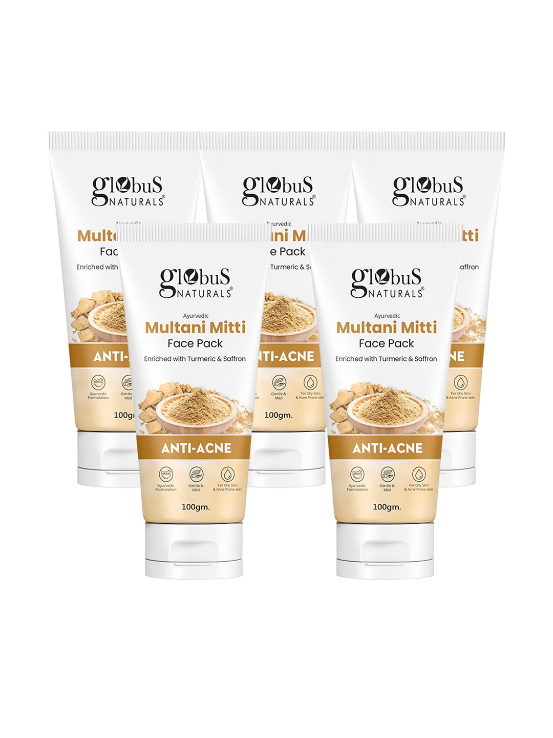 

Globus naturals Set Of 5 Anti Acne Multani Mitti Face Pack - 100g Each, White