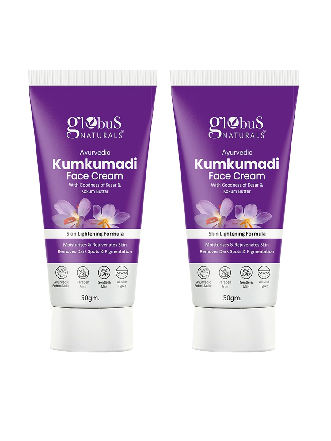 

Globus naturals Set of 2 Ayurvedic Kumkumadi Face Cream with Kesar & Kokum - 50 g each, Purple