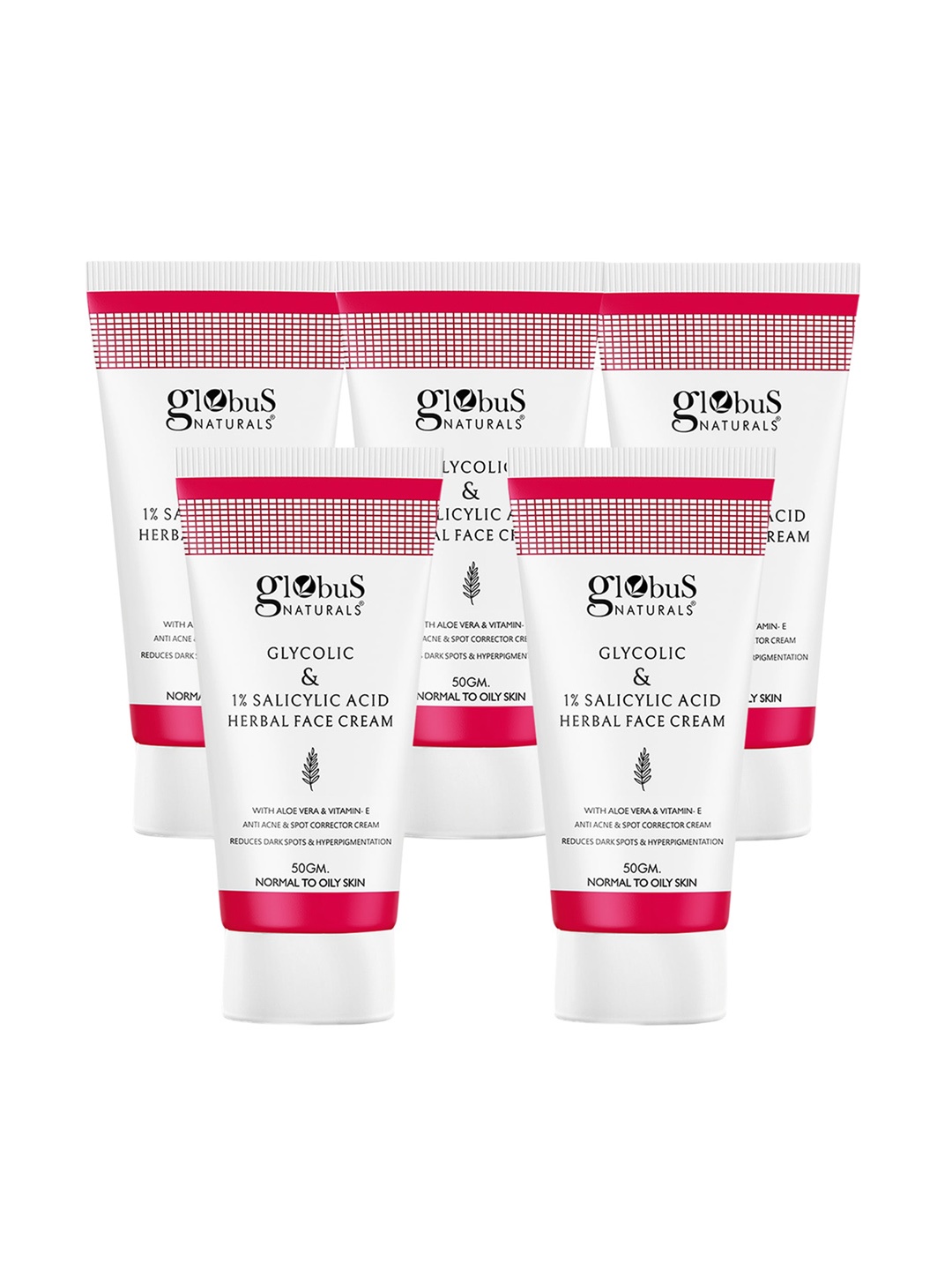 

Globus naturals Set Of 5 Glycolic & 1% Salicylic Acid Herbal Face Cream - 50gm each, White