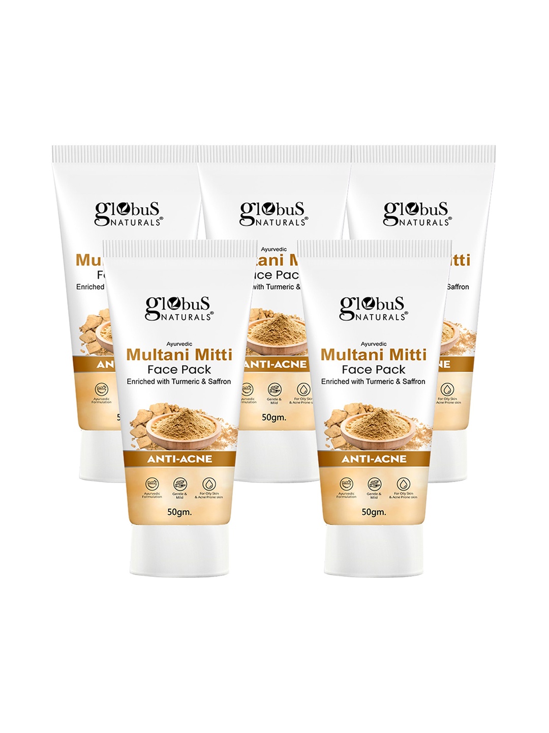 

Globus naturals Set Of 5 Anti Acne Multani Mitti Face Pack - 50g Each, White