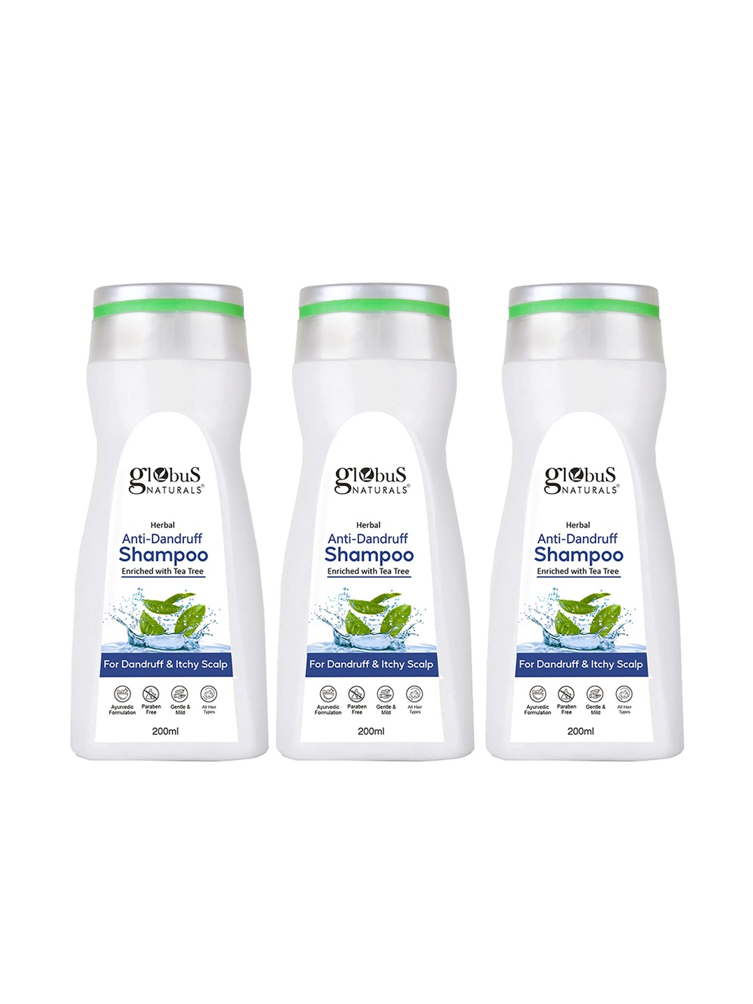 

Globus naturals Set Of 3 Green Tea Herbal Anti-Dandruff Itchy Scalp Shampoo - 200 ml Each, White