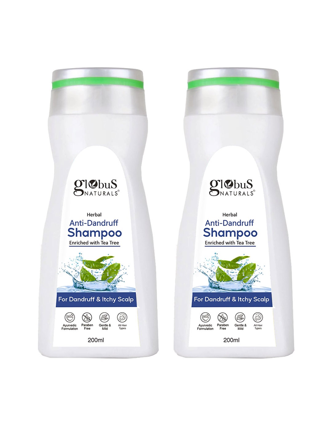 

Globus naturals Set Of 2 Green Tea Herbal Anti-Dandruff Itchy Scalp Shampoo - 200 ml Each, White