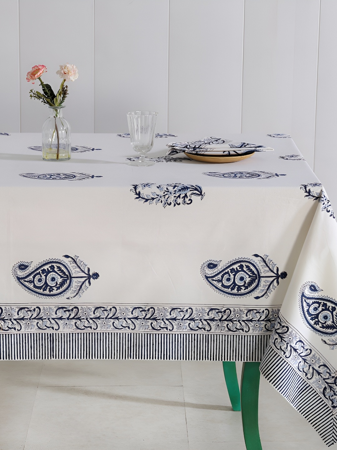 

HANDICRAFT PALACE Blue & White 5 Pieces Cotton Rectangle Table Cover