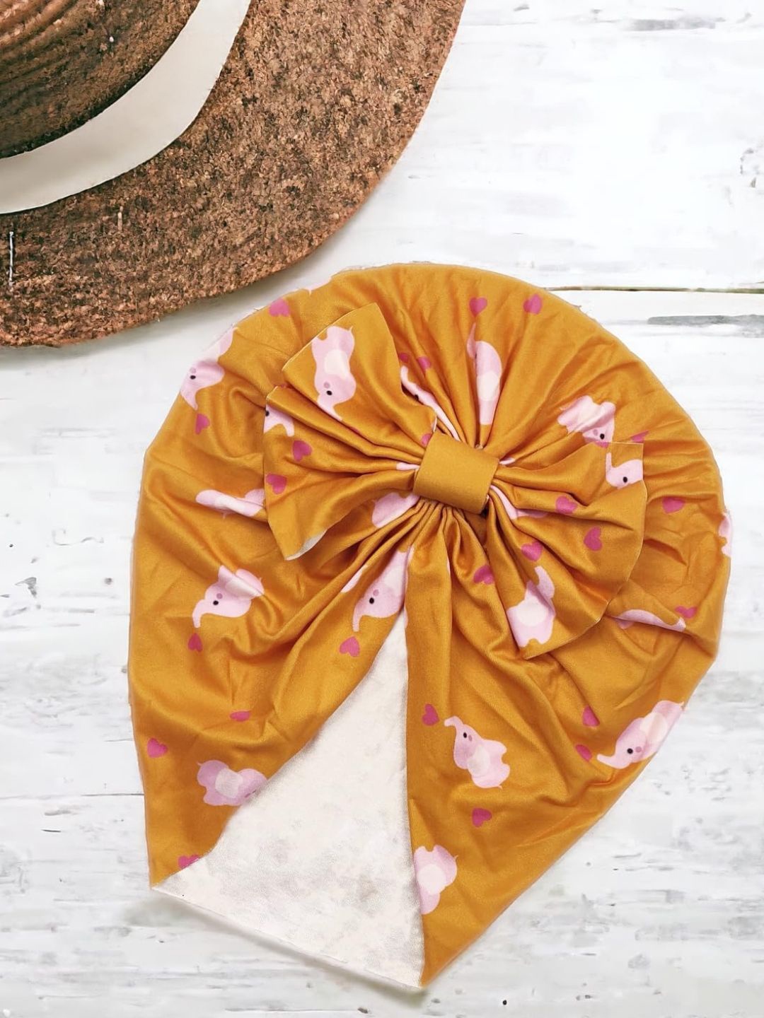 

ANNA CREATIONS Infant Girls Printed Turban Beanie Cap, Orange
