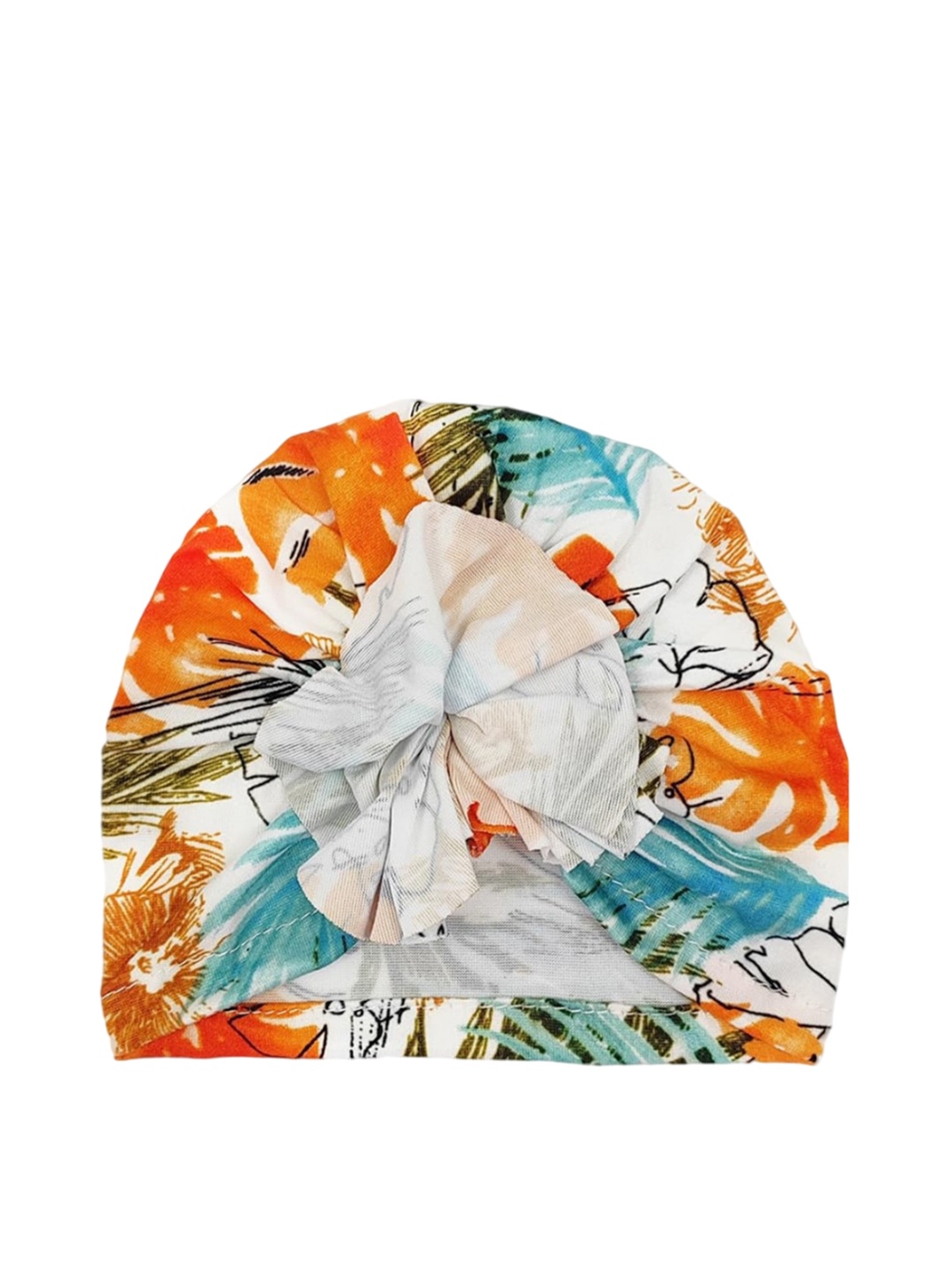 

ANNA CREATIONS Infant Girls Printed Turban Beanie Cap, Orange