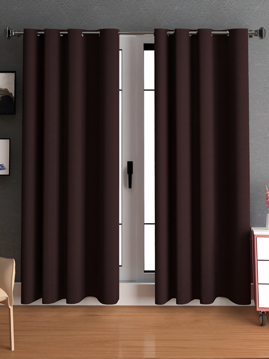 

Lunar Days Coffee Brown 2 Pieces Room Darkening Long Door Curtain
