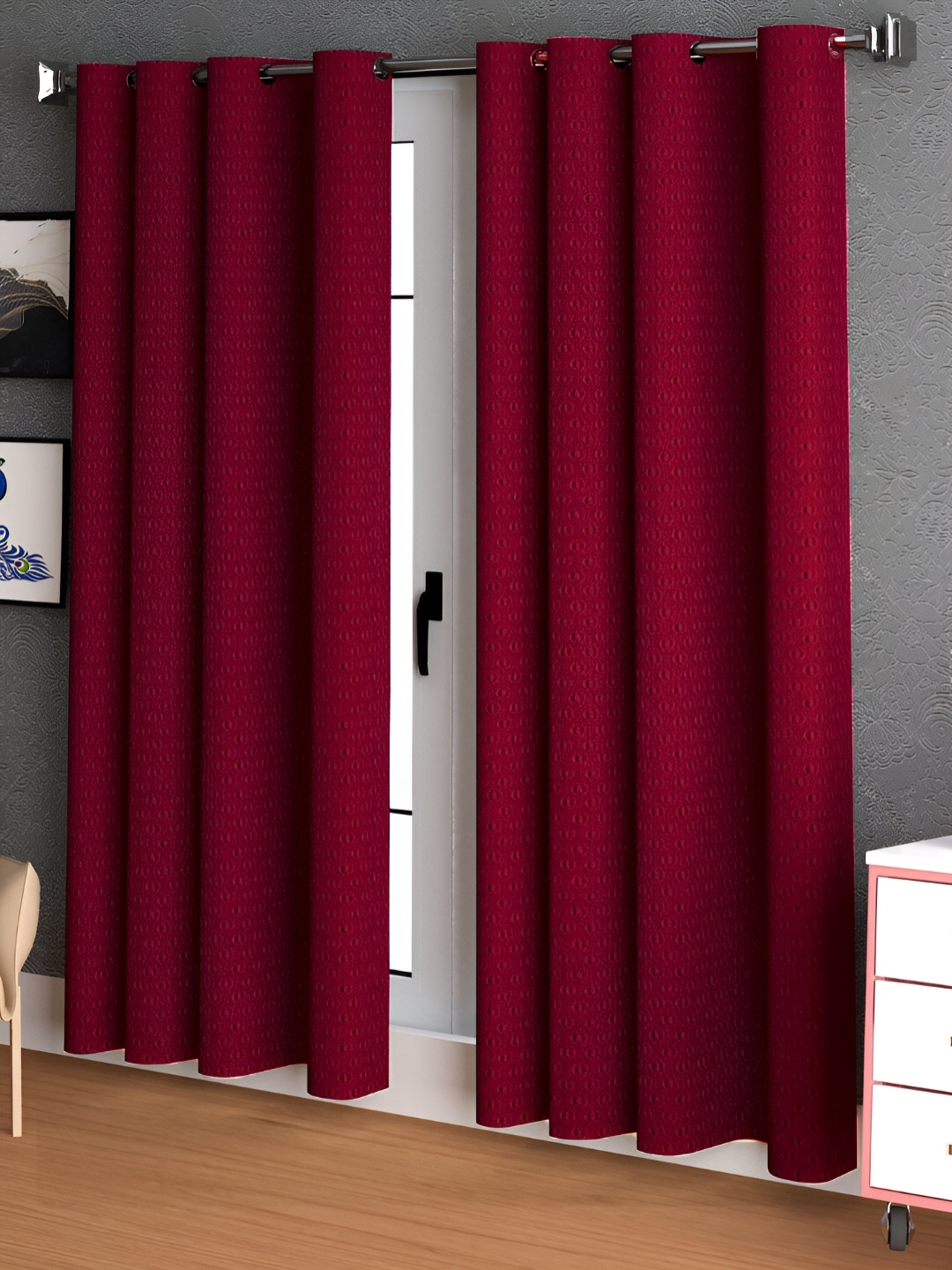 

Lunar Days Maroon 2 Pieces Room Darkening Long Door Curtain