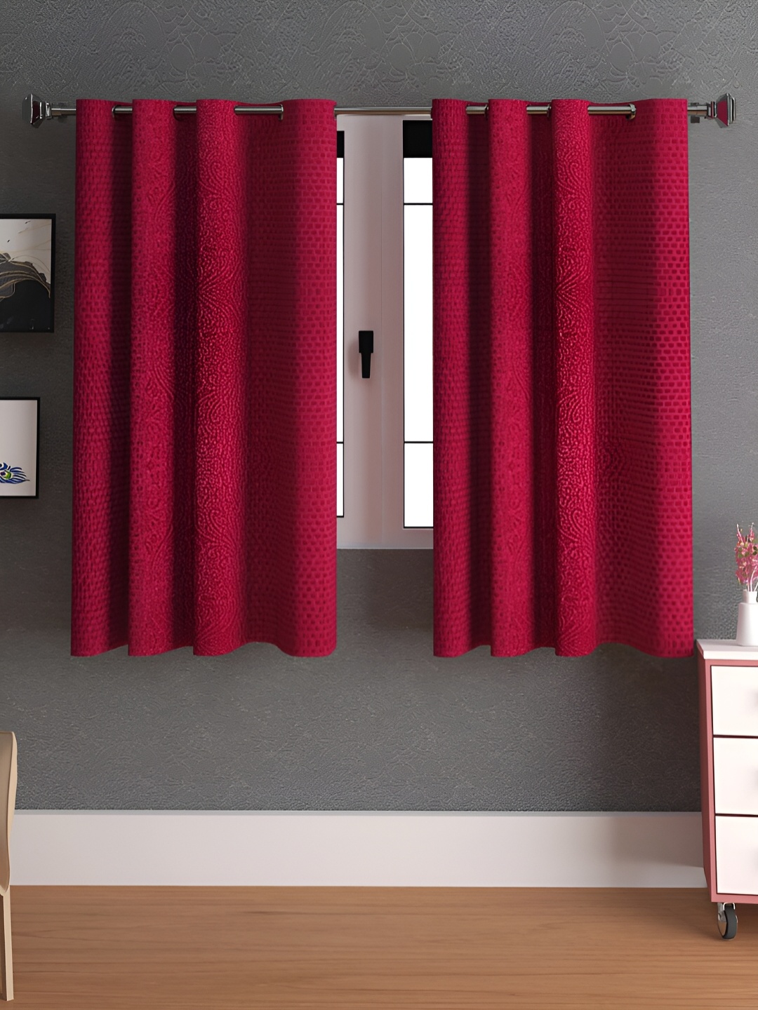 

Lunar Days Maroon 2 Pieces Floral Room Darkening Window Curtain
