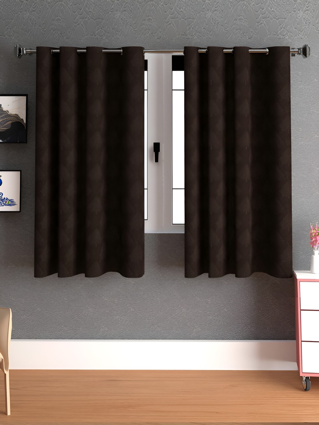 

Lunar Days Coffee Brown 2 Pieces Floral Room Darkening Window Curtain