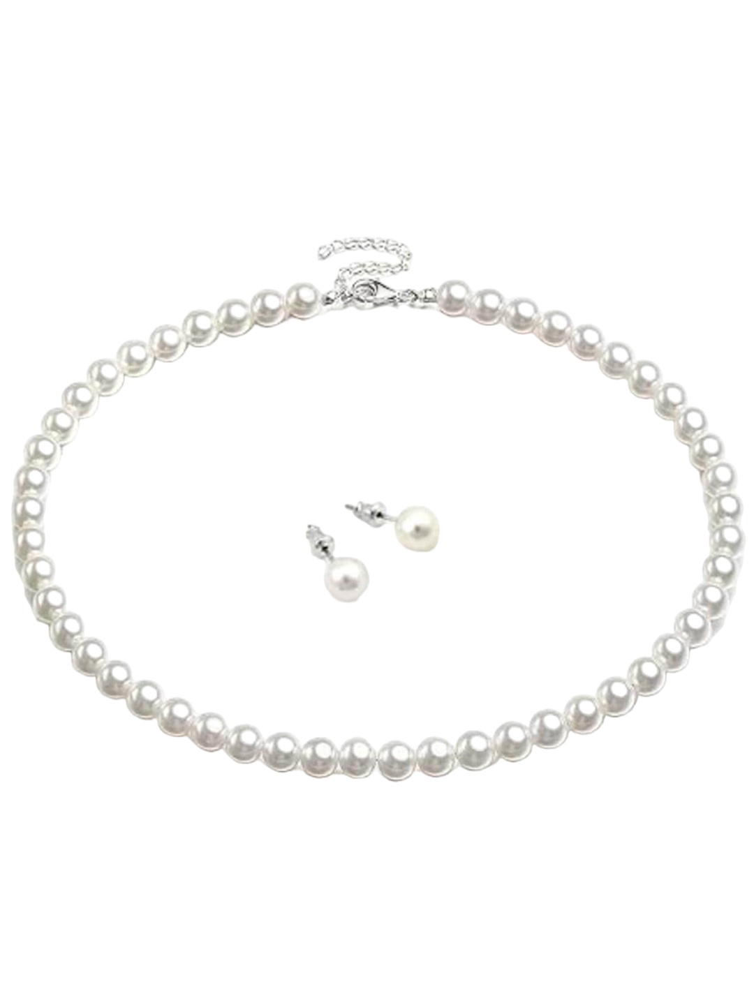 

DN Creation Sliver-Plated -Beaded Necklace & Earrings, Silver