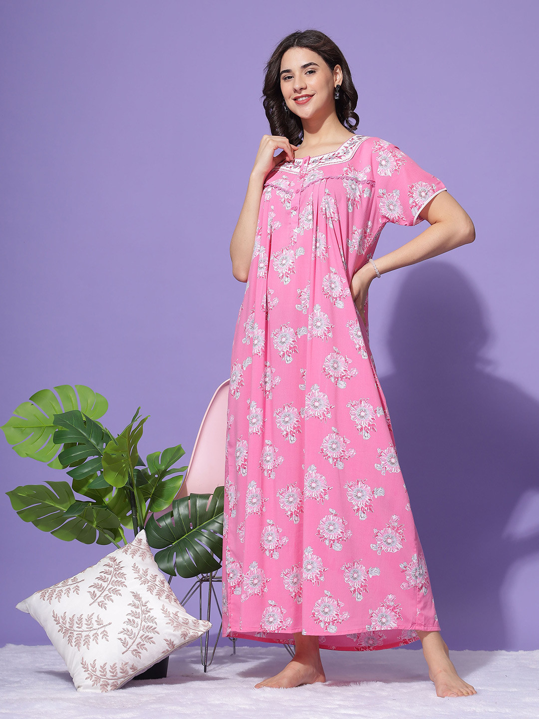 

9shines Label Printed Maxi Nightdress, Peach