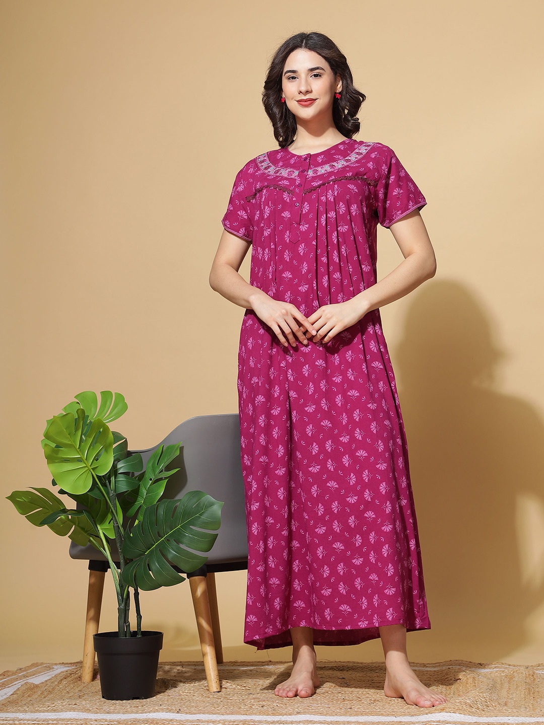 

9shines Label Printed Maxi Nightdress, Violet