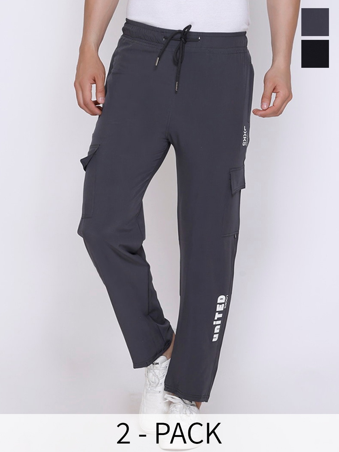 

Looks United Men Pack Of 2 Cargo Track Pants, Black