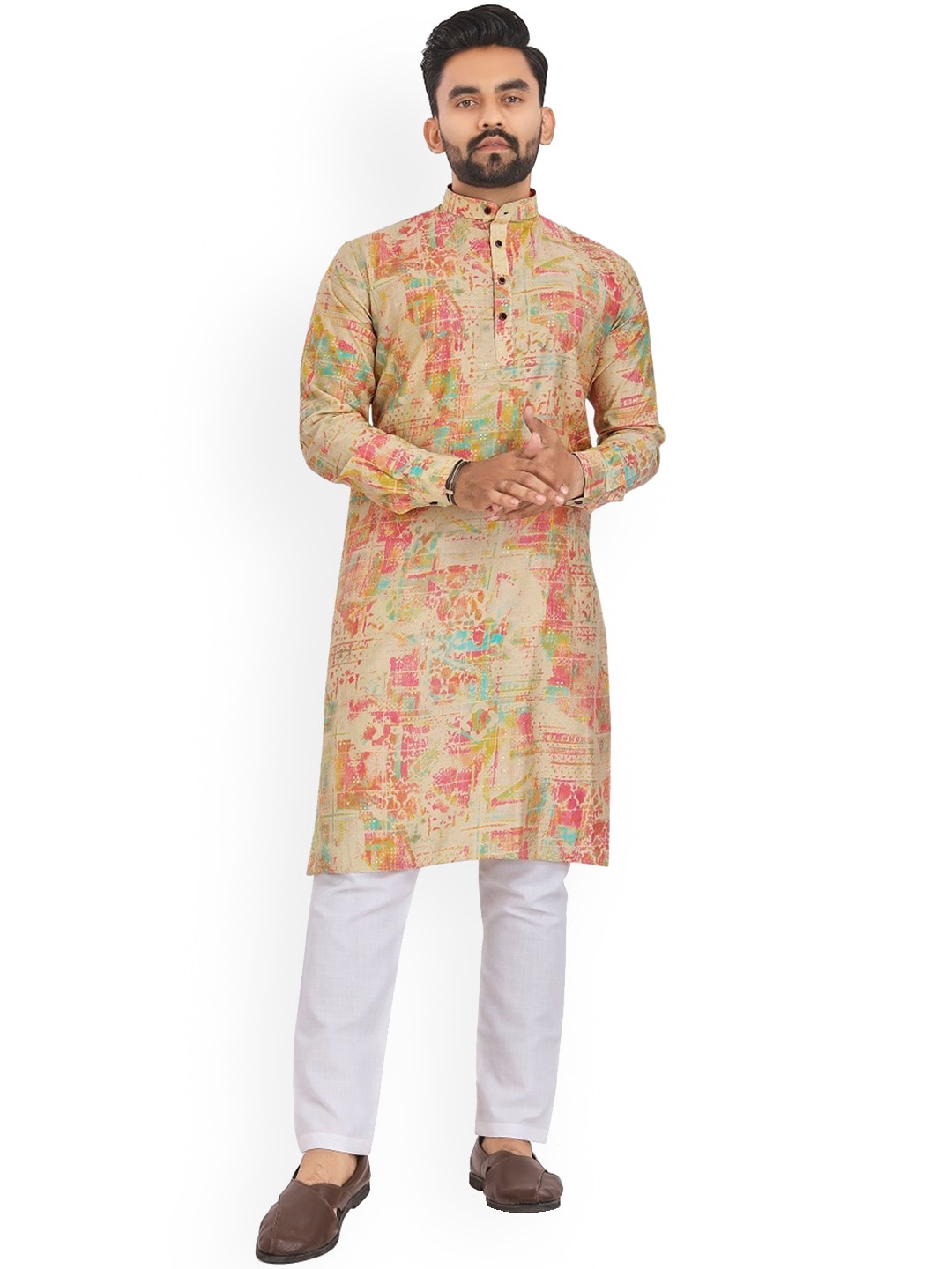 

BAESD Abstract Woven Design Mandarin Collar Straight Kurta, Yellow