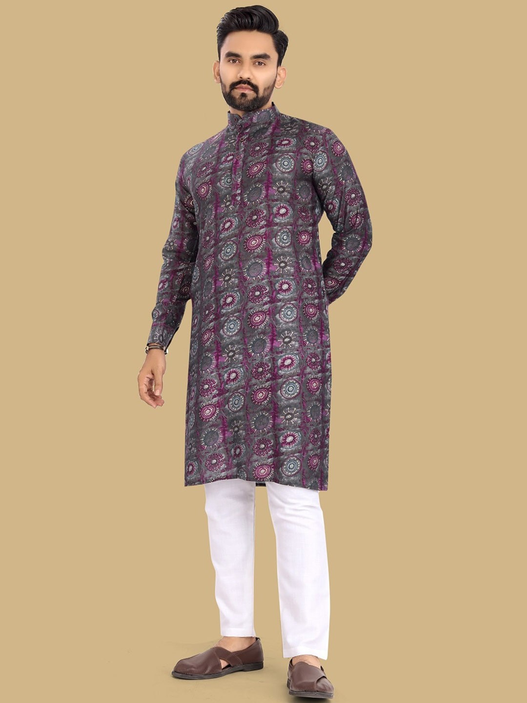 

BAESD Geometric Dyed Mandarin Collar Straight Kurta, Purple