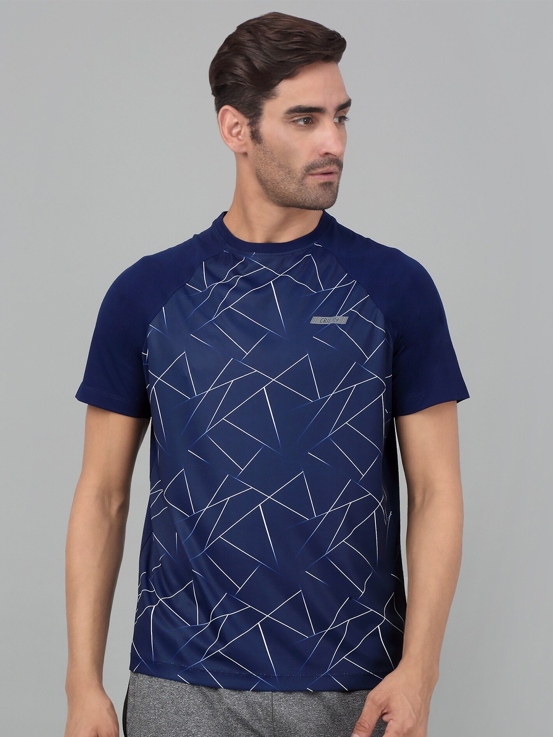 

Cantabil Geometric Printed Round Neck Casual T-shirt, Navy blue