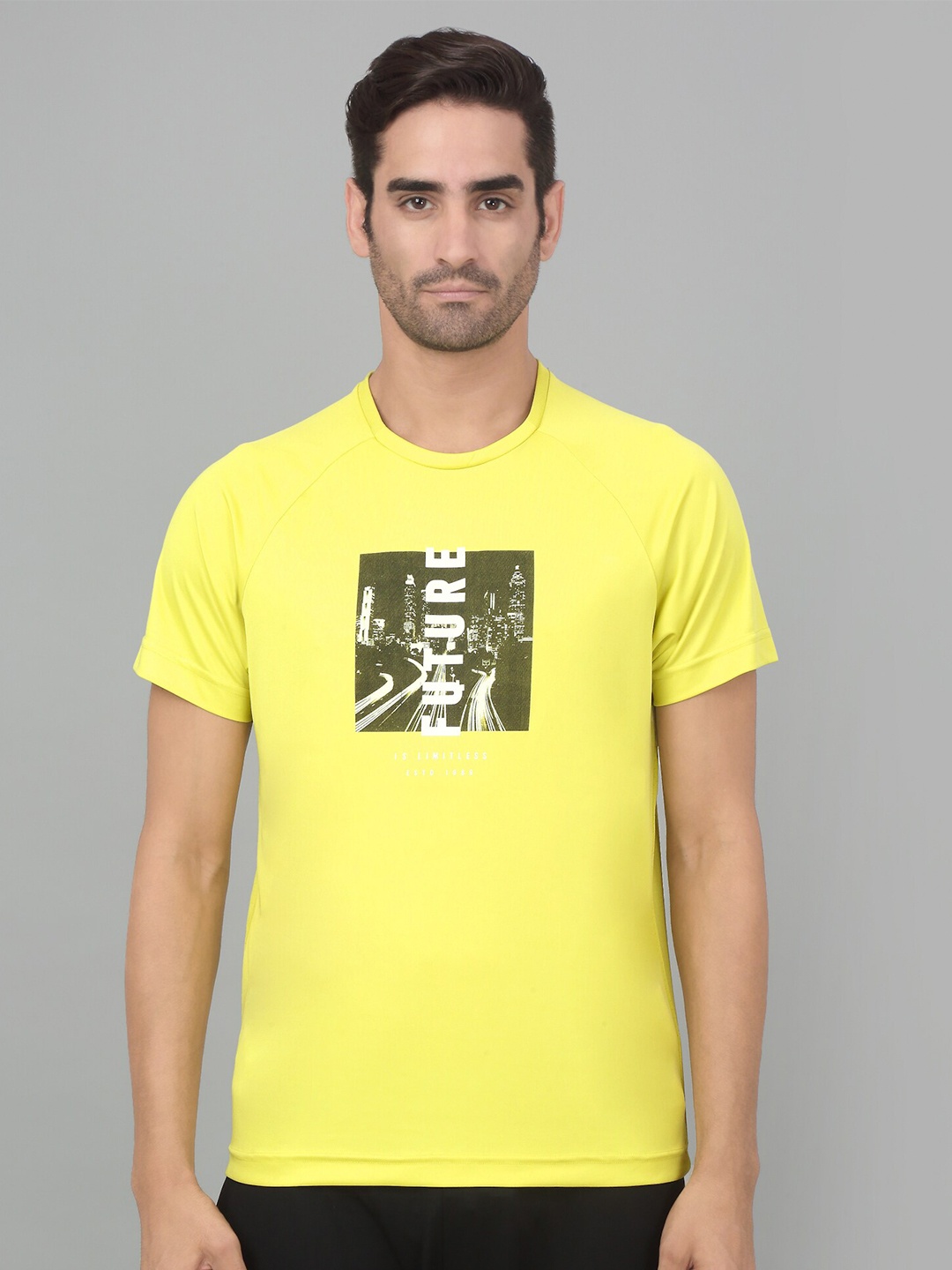 

Cantabil Typography Printed Round Neck Casual T-shirt, Yellow