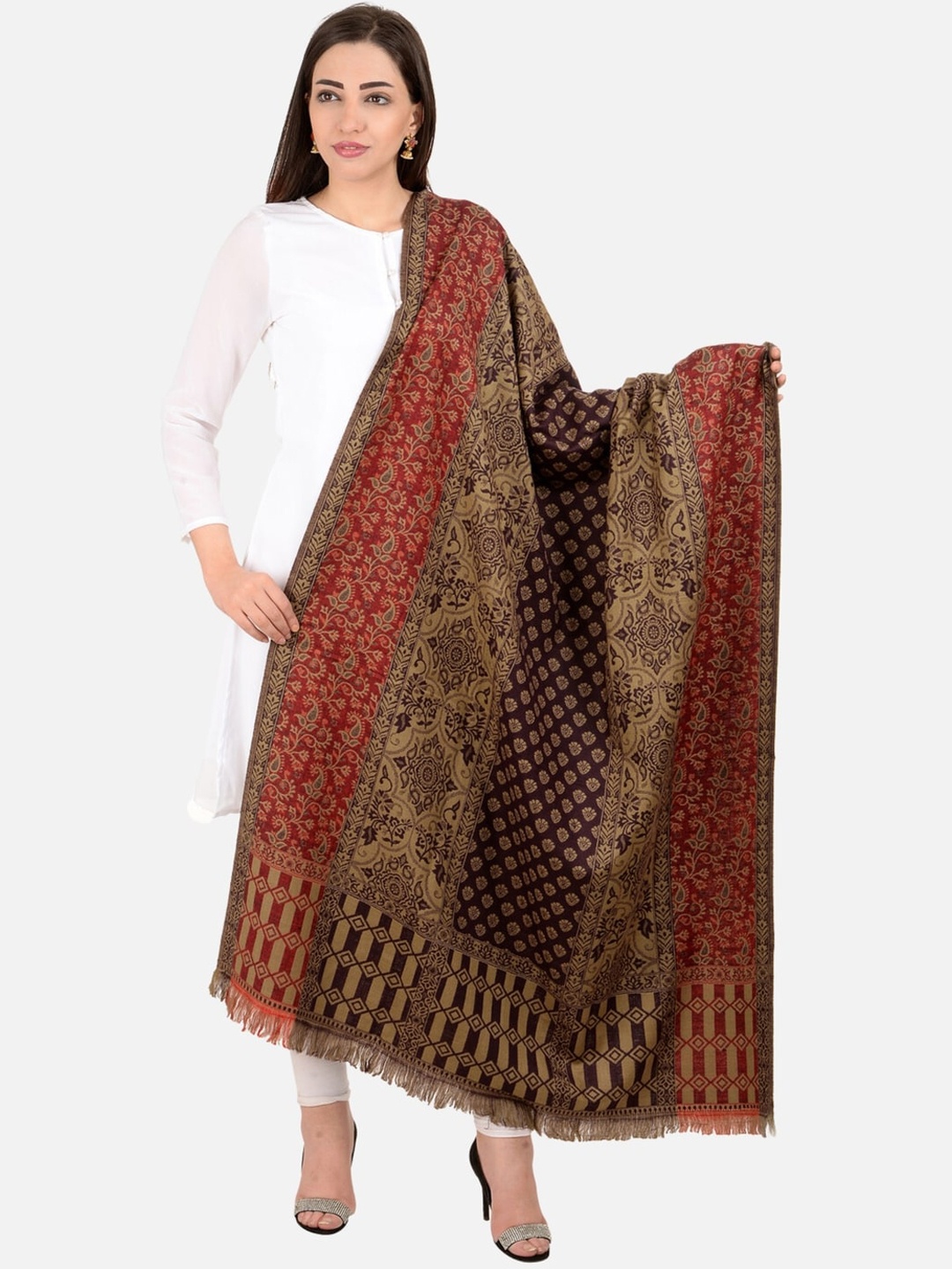 

BAISA Women Paisley Woven Design Woollen Shawl, Brown