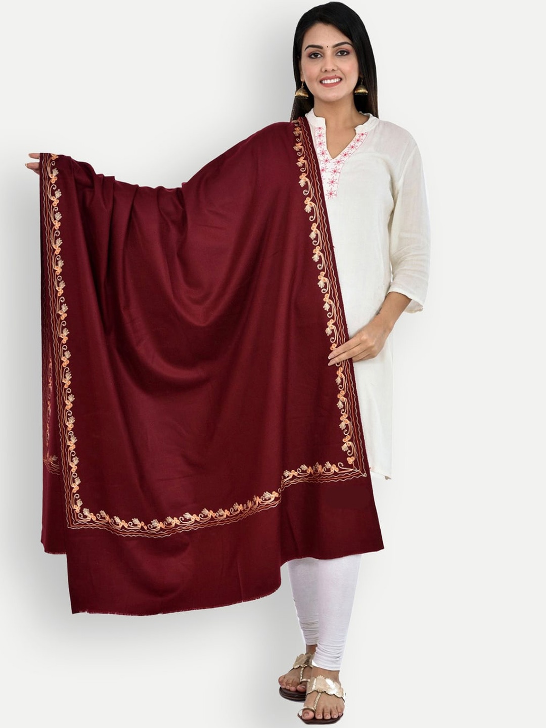 

BAISA Women Paisley Embroidered Woollen Shawl, Maroon