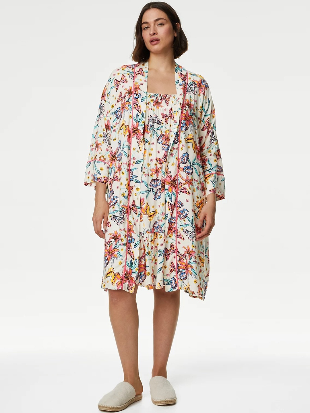 

Marks & Spencer Floral Printed Dressing Robe, White