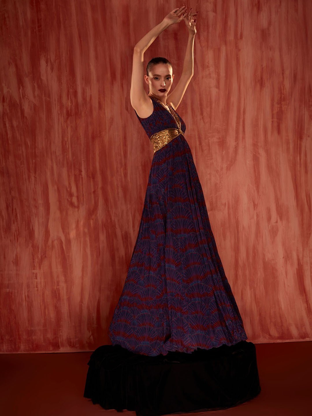 

Nikita Mhaisalkar Self Design Printed Georgette Fit & Flare Maxi Dress, Purple