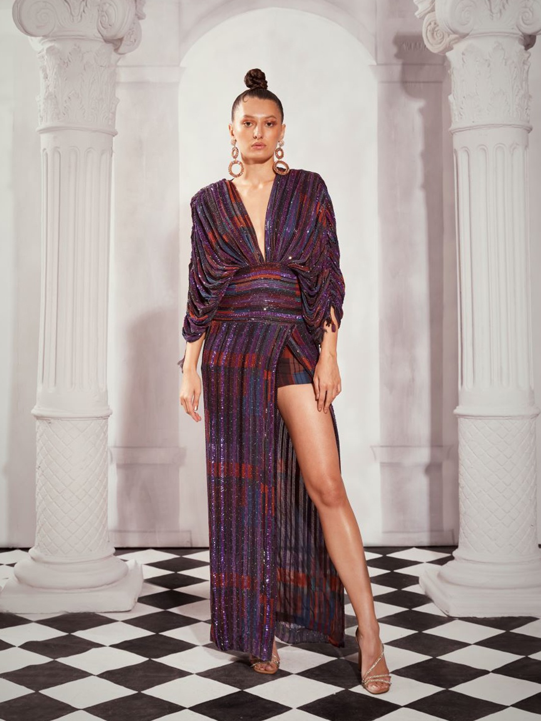 

Nikita Mhaisalkar Embellished Extended Sleeves Maxi Slit Dress, Na