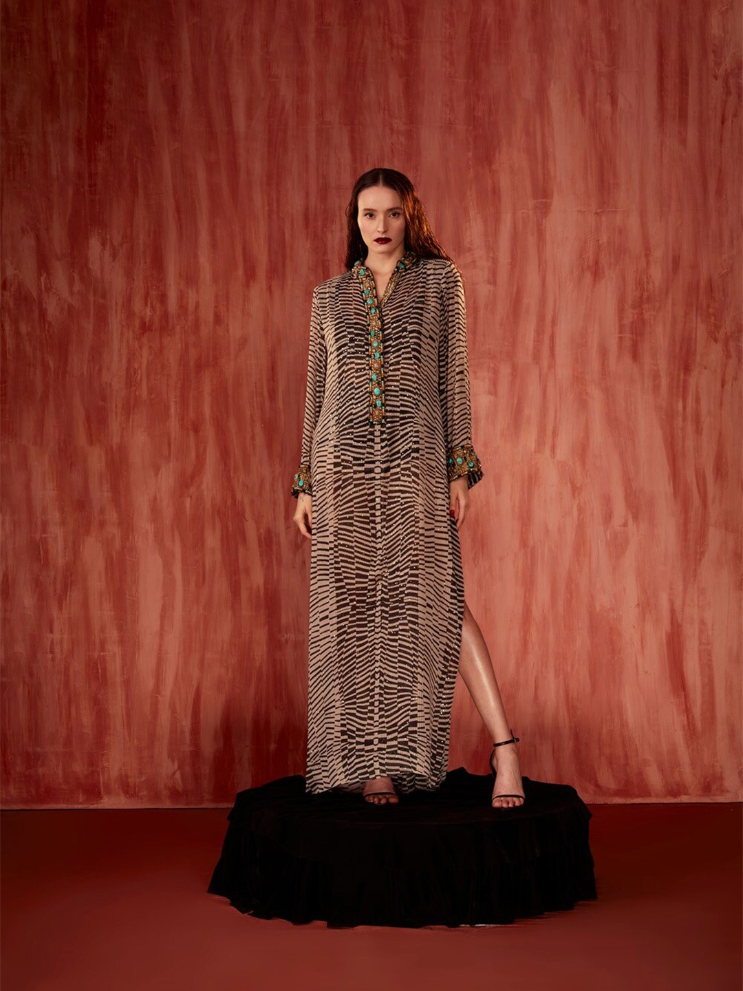 

Nikita Mhaisalkar Abstract Printed Embroidered Georgette Maxi Dress, Black