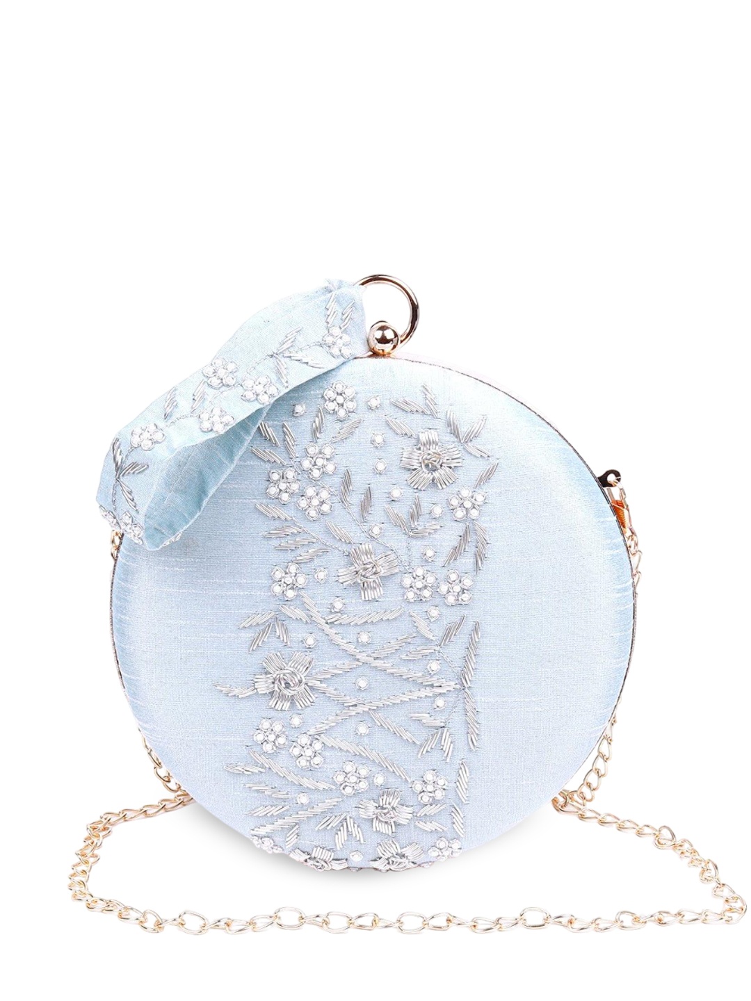

ODETTE Floral Embroidered Box Clutches, Blue