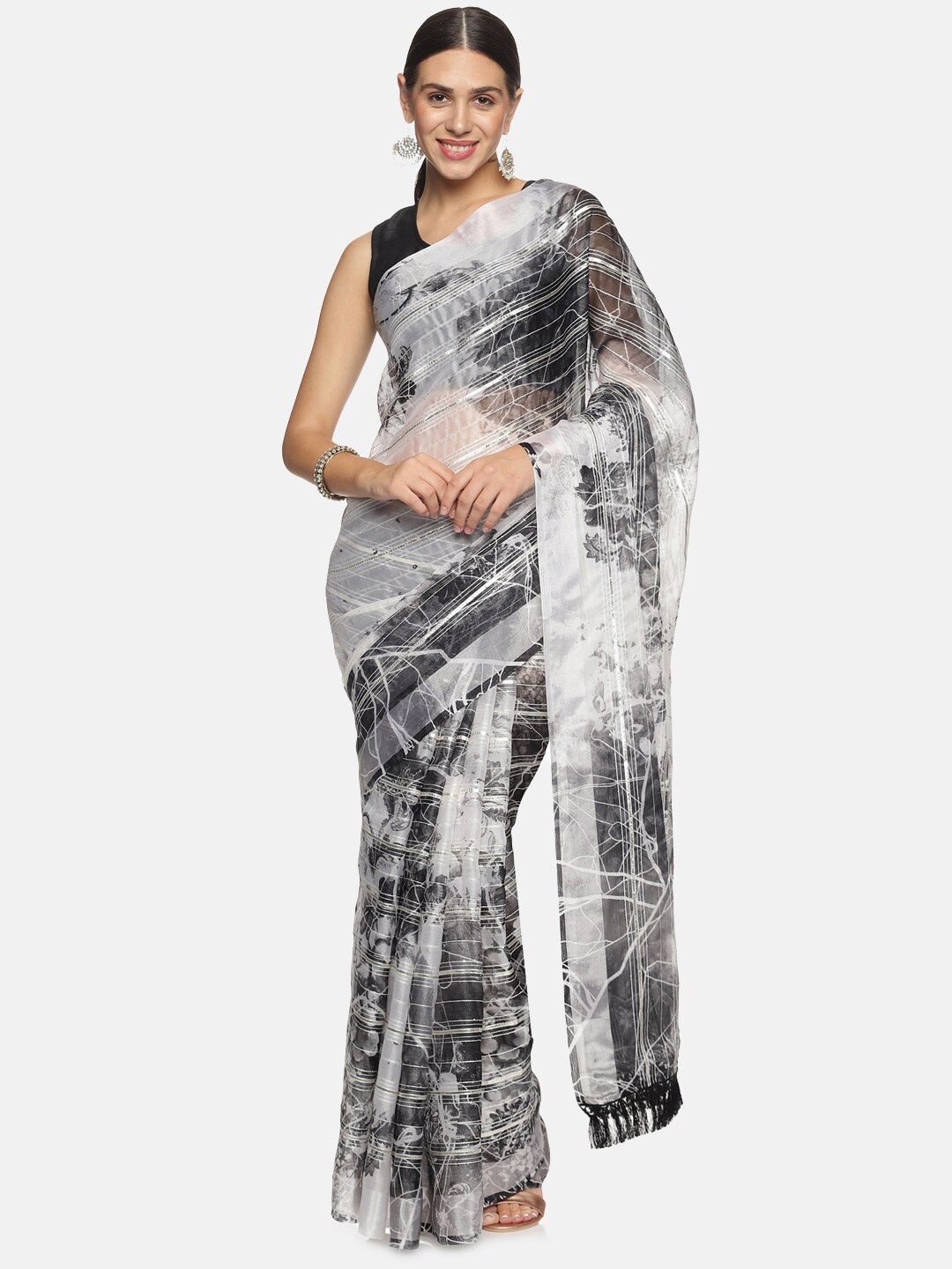 

Kancheepuram Kalakshetra Silks Abstract Printed Saree, White