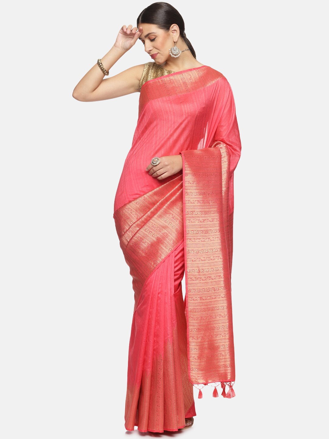 

Kancheepuram Kalakshetra Silks Woven Design Zari Saree, Peach