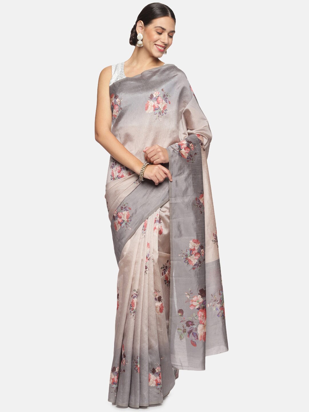 

Kancheepuram Kalakshetra Silks Classy Flora Floral printed Saree, Grey