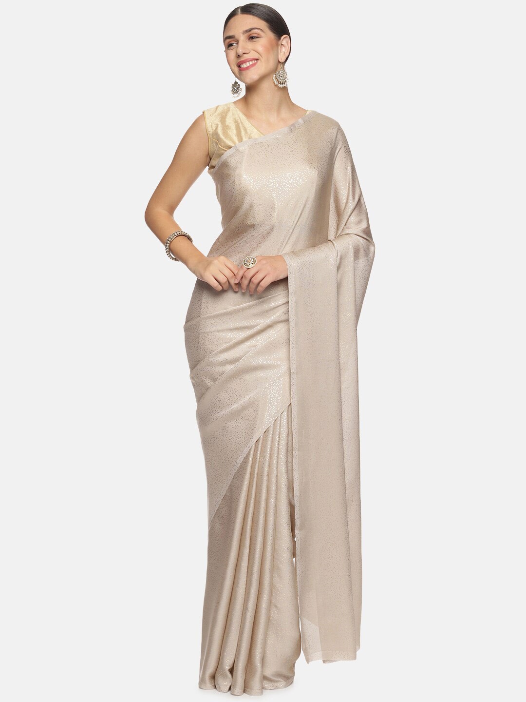 

Kancheepuram Kalakshetra Silks Chandini Embellished Saree, Cream