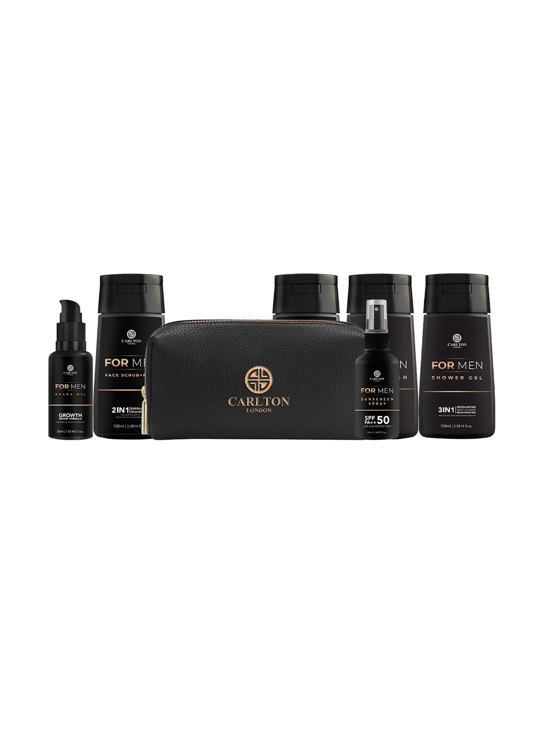 

Carlton London Shower Gel, Body Lotion, Sunscreen Spray, Beard Oil, Scrub Gift Set, Black