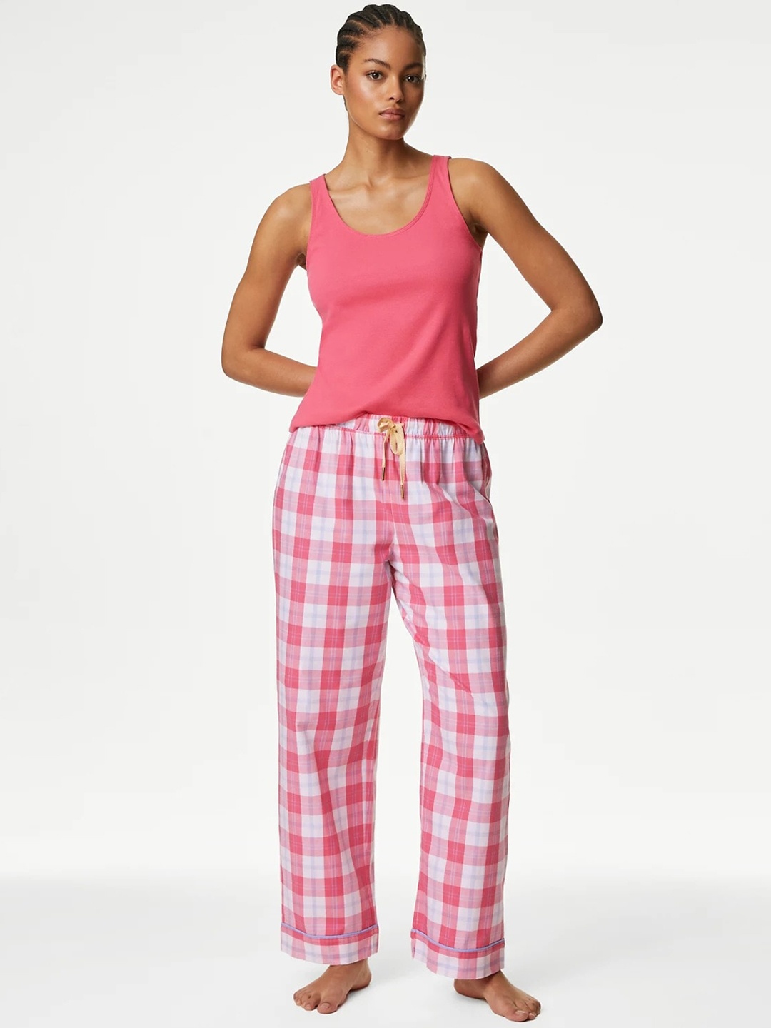 

Marks & Spencer Round Neck Sleeveless Cotton Night Suit, Pink