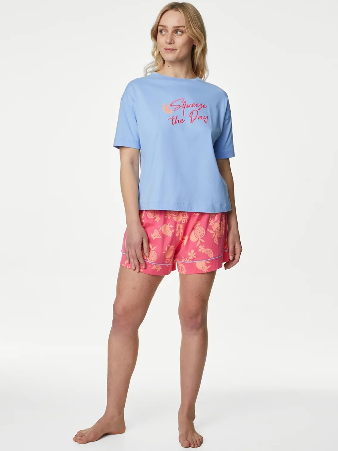 

Marks & Spencer Typography Printed Pure Cotton Night suit, Blue