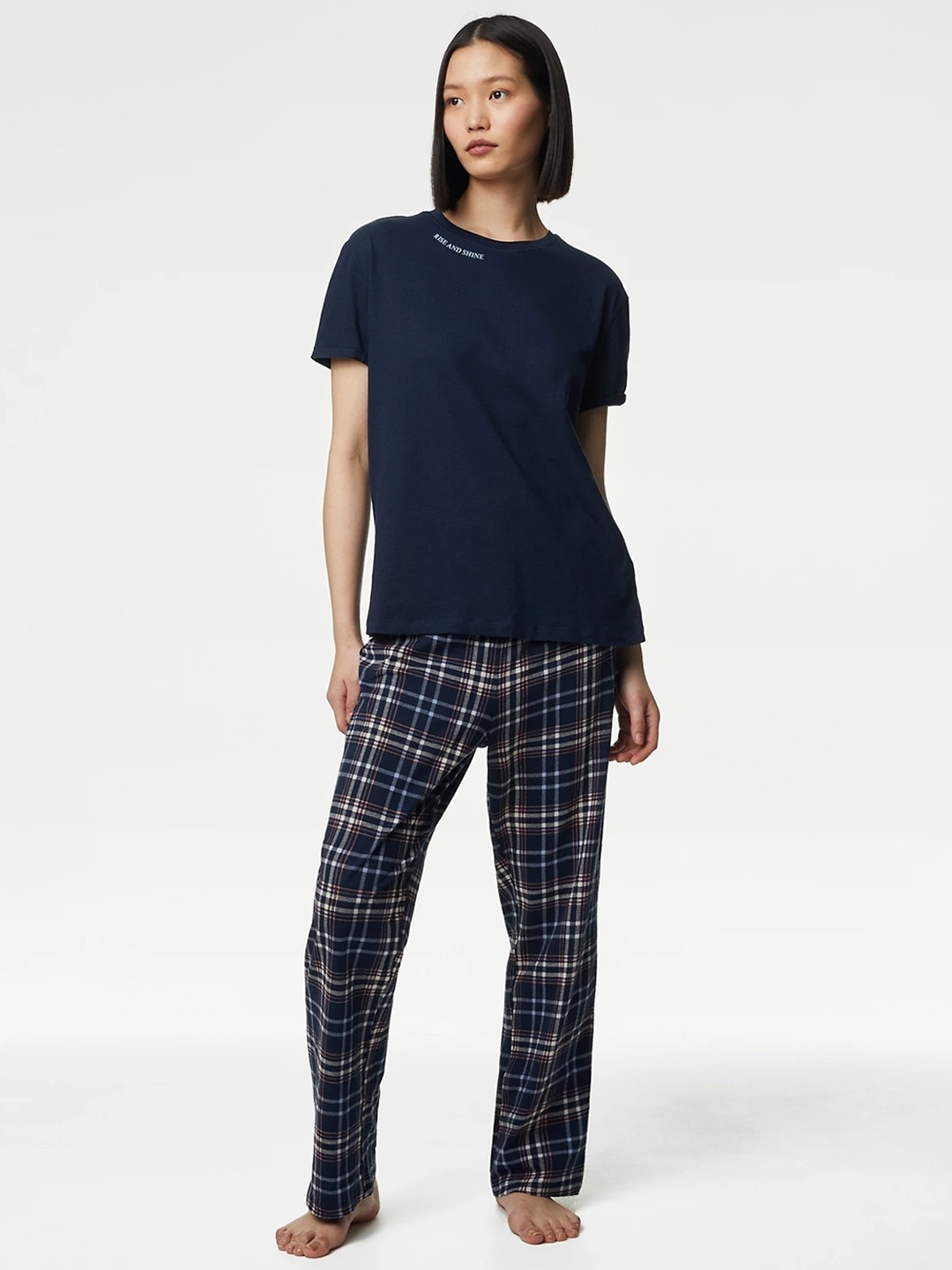 

Marks & Spencer Short Sleeves Pure Cotton Night Suit, Navy blue