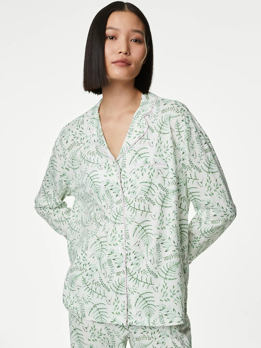 

Marks & Spencer Tropical Printed Lapel Collar Collar Cotton Night Suit, Green
