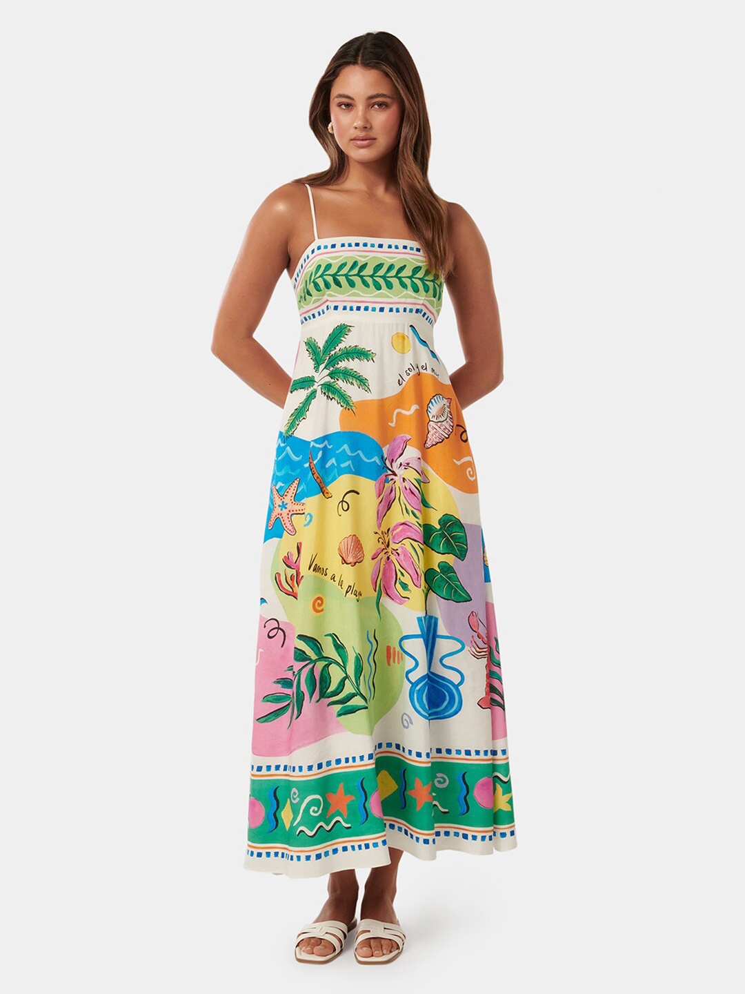 

Forever New Printed Linen Maxi Dress, White