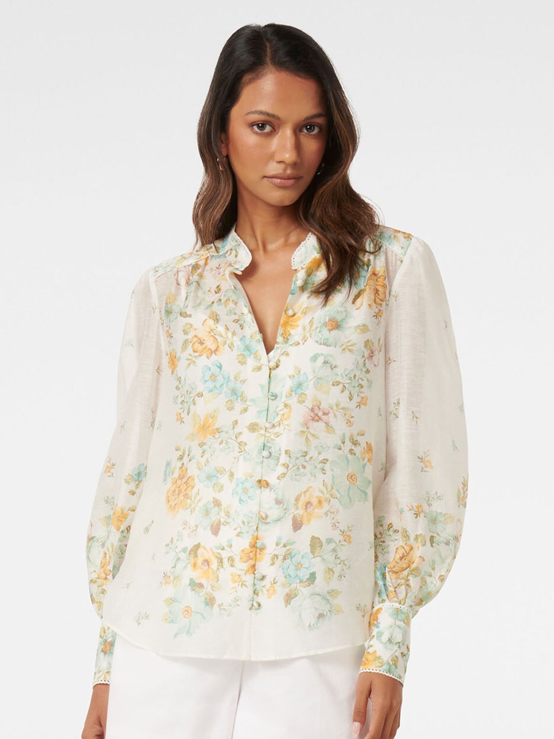 

Forever New Floral Print Shirt Style Top, Off white