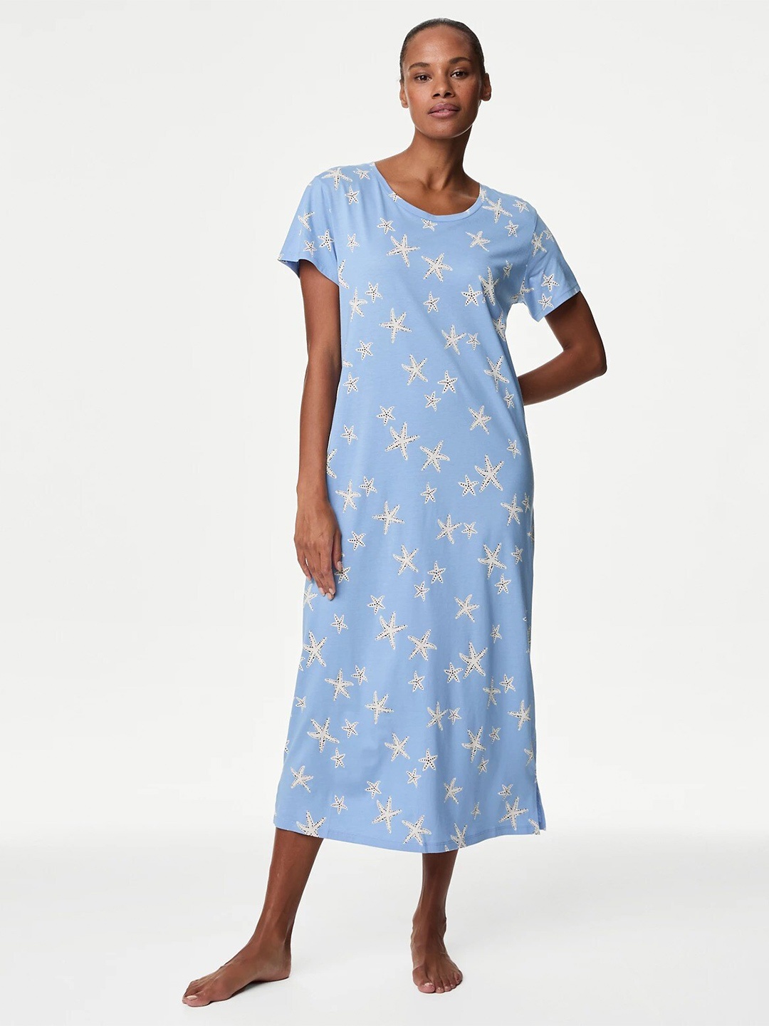 

Marks & Spencer Printed Midi T-shirt Nightdress, Blue