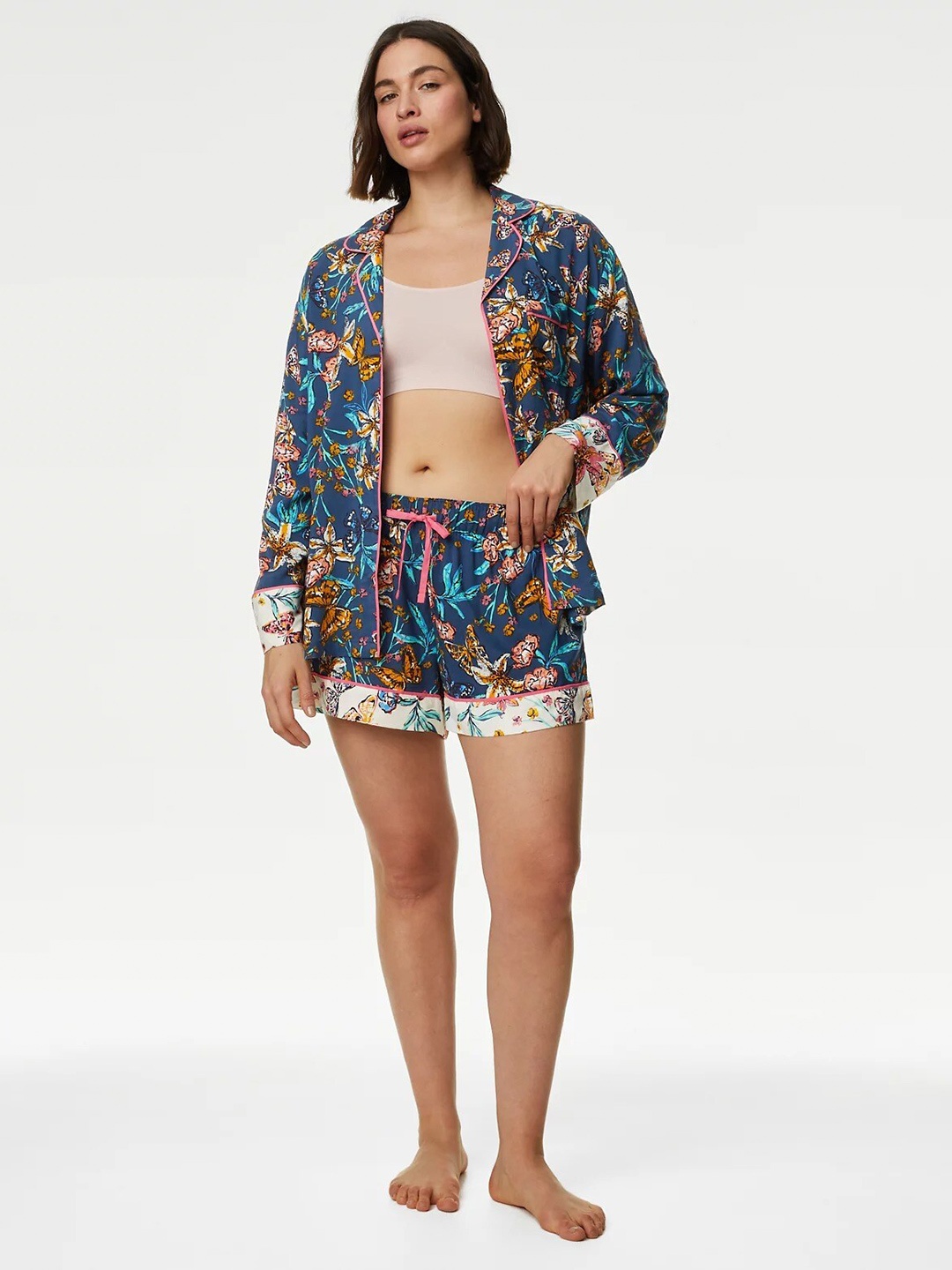 

Marks & Spencer Women High-Rise Printed Lounge Shorts, Navy blue