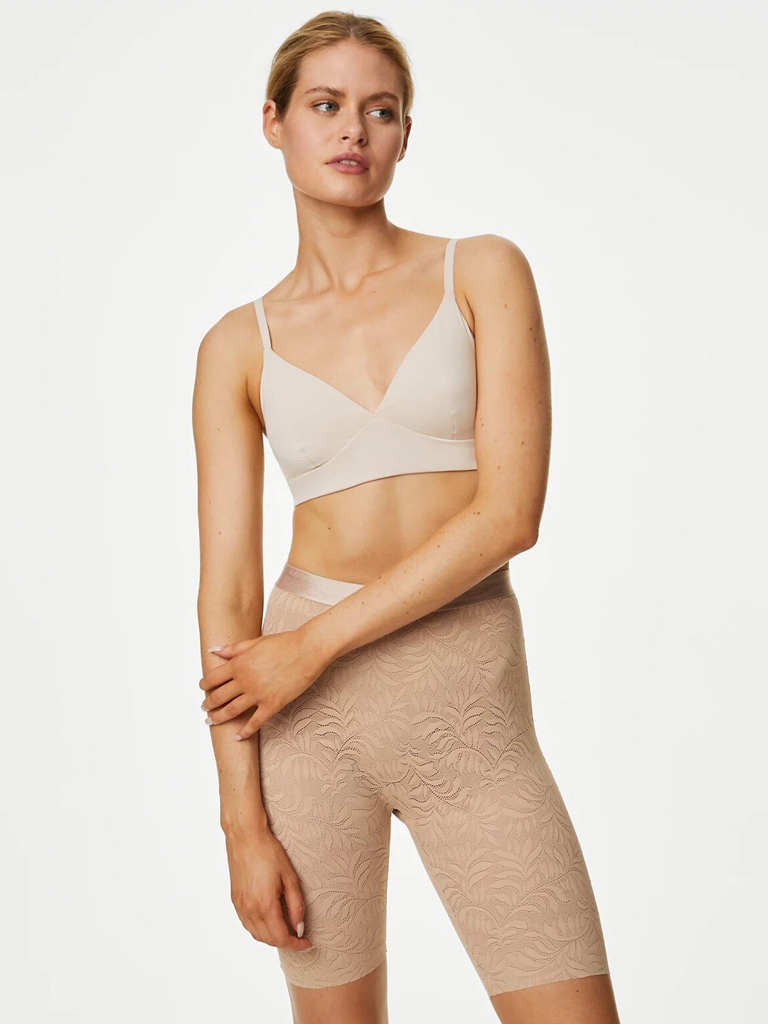 

Marks & Spencer Women High-Rise Self Designed Lounge Shorts, Nude