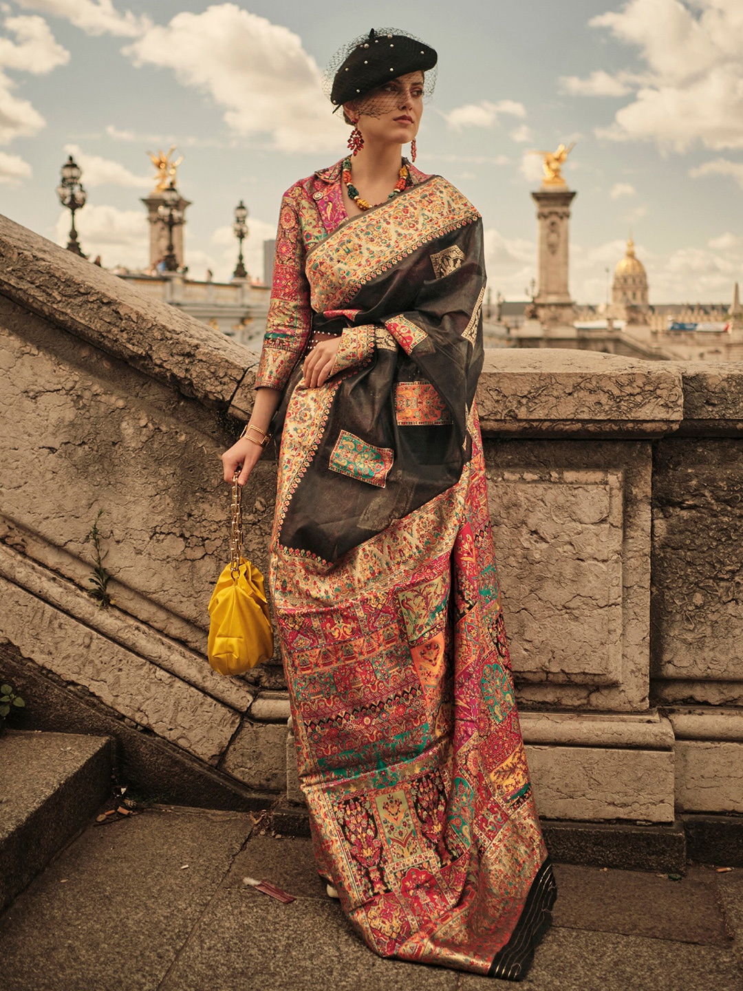 

Mitera Woven Design Zari Saree, Black
