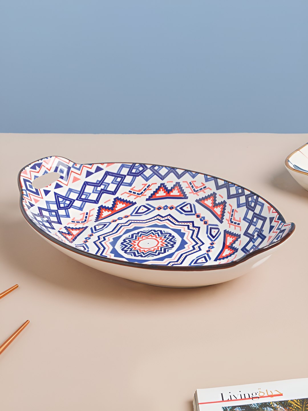 

Nestasia Blue White Mandala Ceramic Baking Plate With Handle