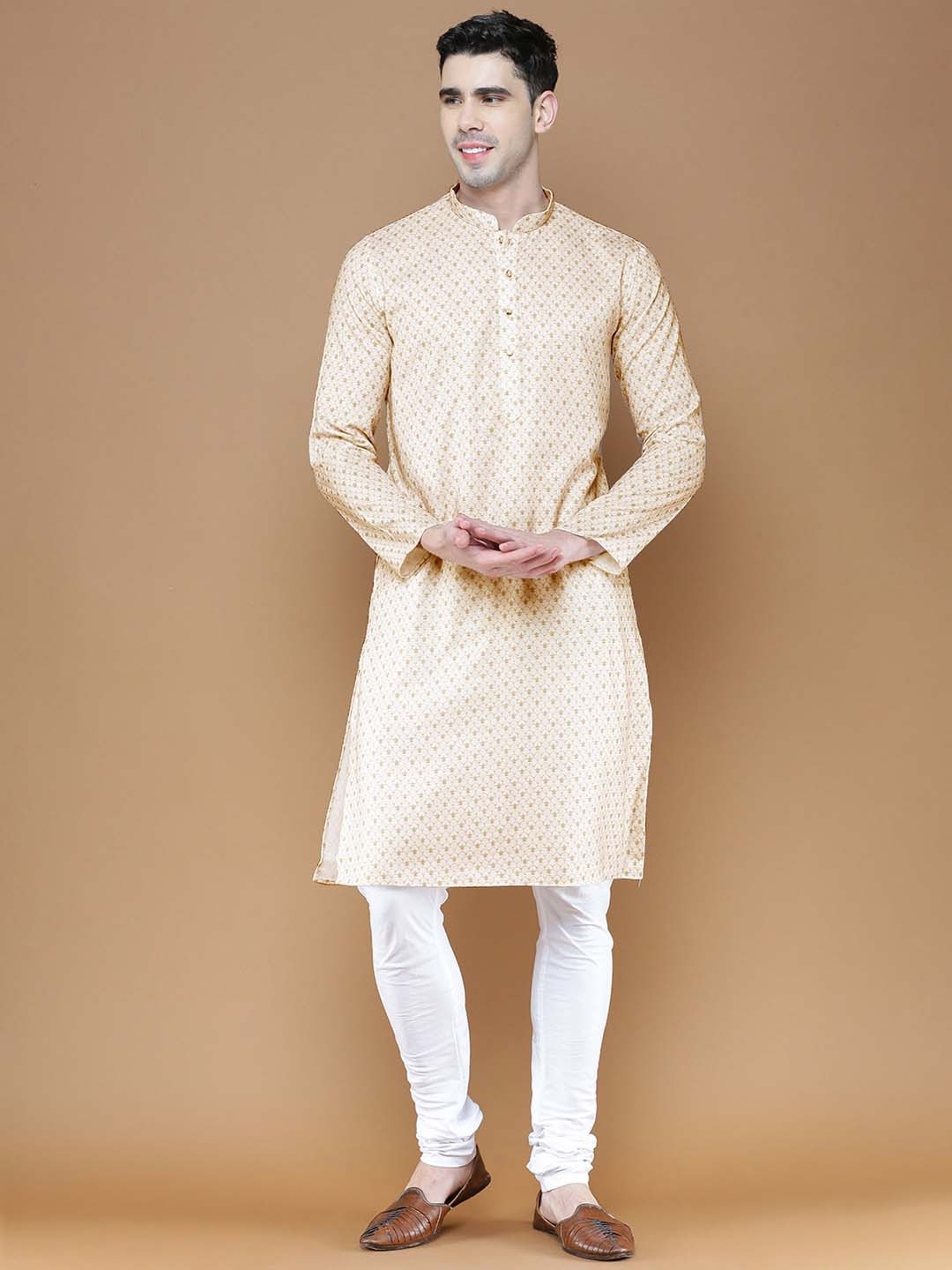 

Anouk Beige Floral Printed Mandarin Collar Kurta with Pyjamas