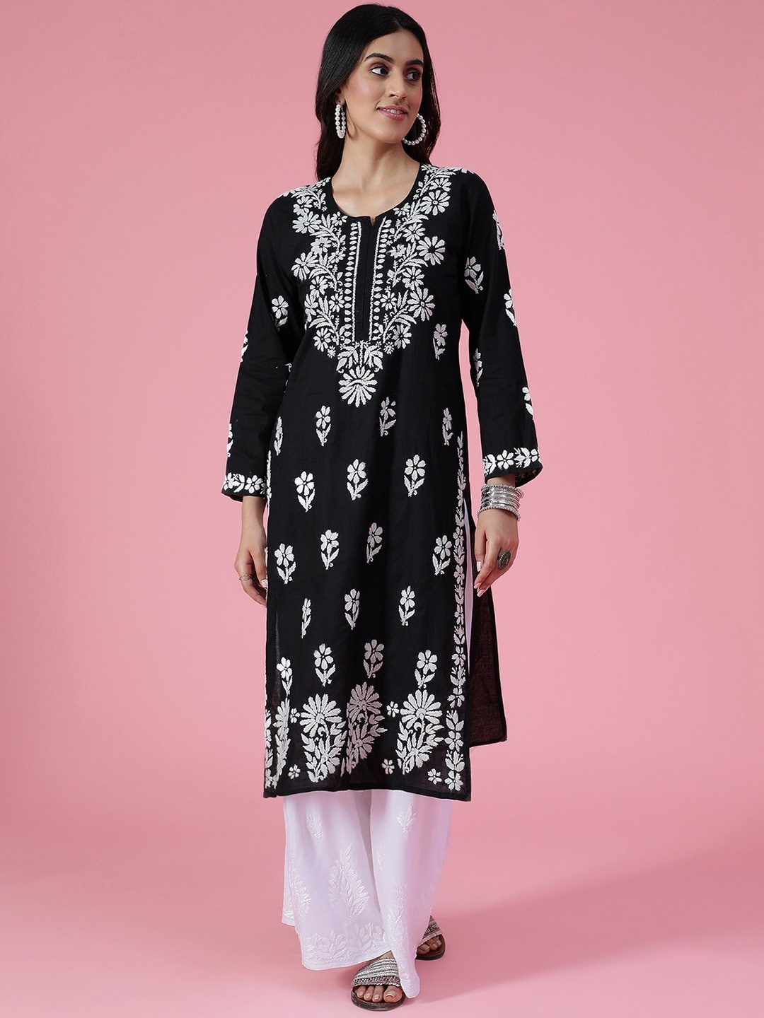 

House of Chikankari Chikankari Woven Kurta, Black